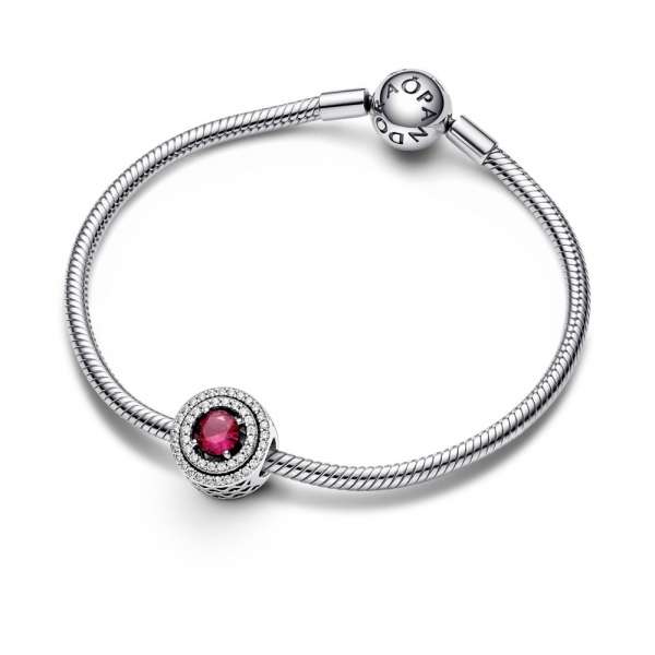 Sterling silver charm with cherries jubilee red crystal and clear cubic zirconia 