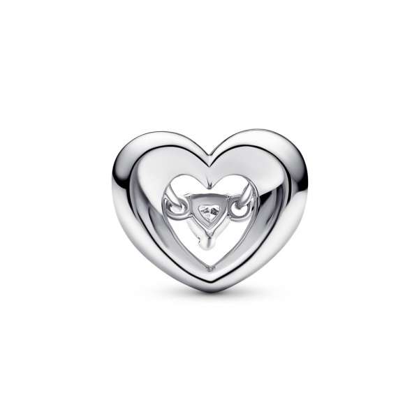 Open heart sterling silver charm with clear cubic zirconia 