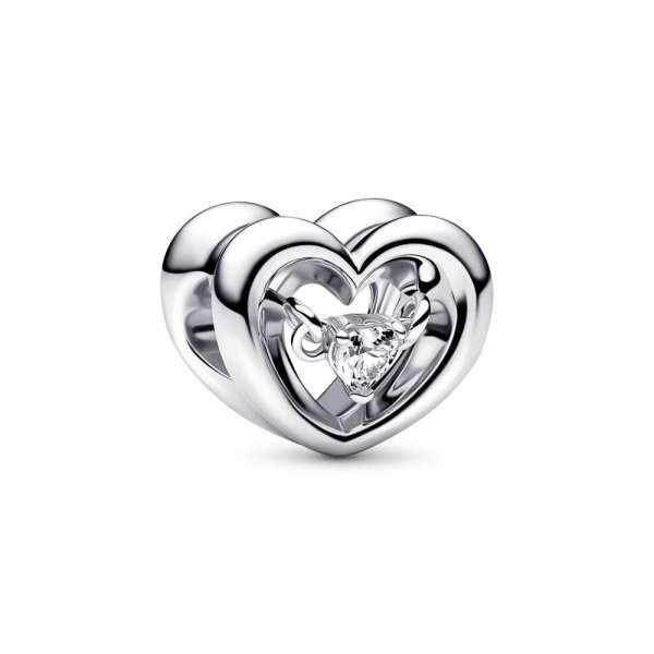 Open heart sterling silver charm with clear cubic zirconia 