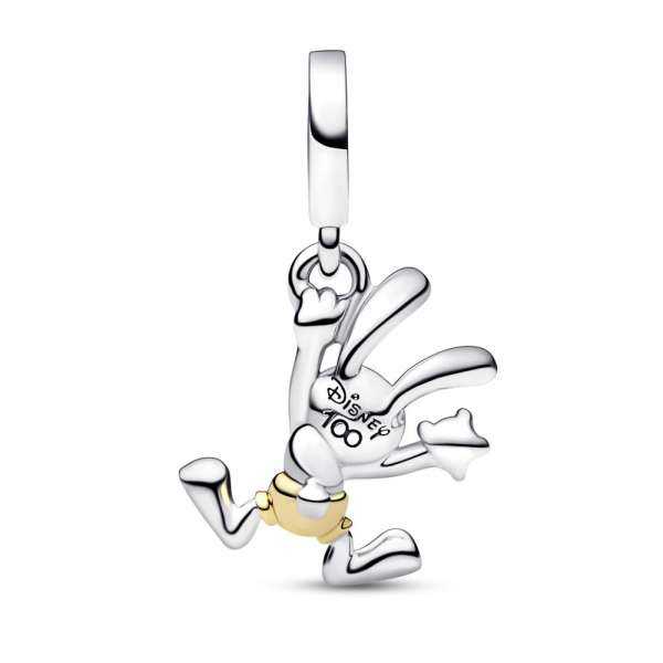 Disney 100 Oswald sterling silver and 14k gold dangle with 0.009 ct TW GHI SI1+ round brilliant-cut lab-created diamond and black enamel 