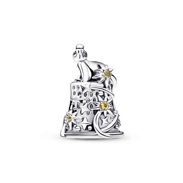 Disney Tinkerbell sterling silver charm with blazing yellow crystal and light green enamel 