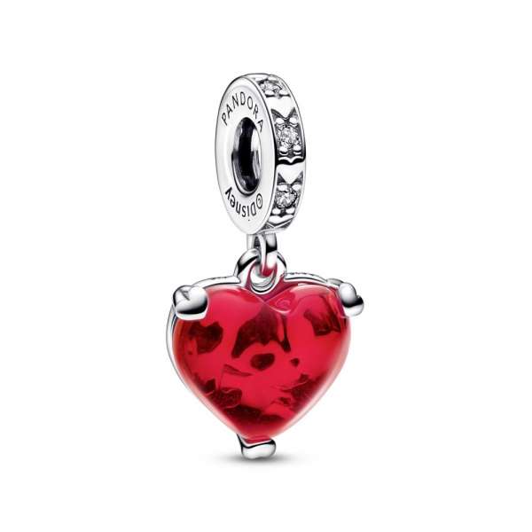 Disney Mickey and Minnie sterling silver dangle with clear cubic zirconia and red Murano glass 