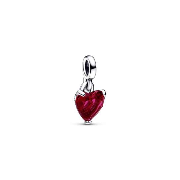 Heart sterling silver mini dangle with cherries jubilee red crystal 