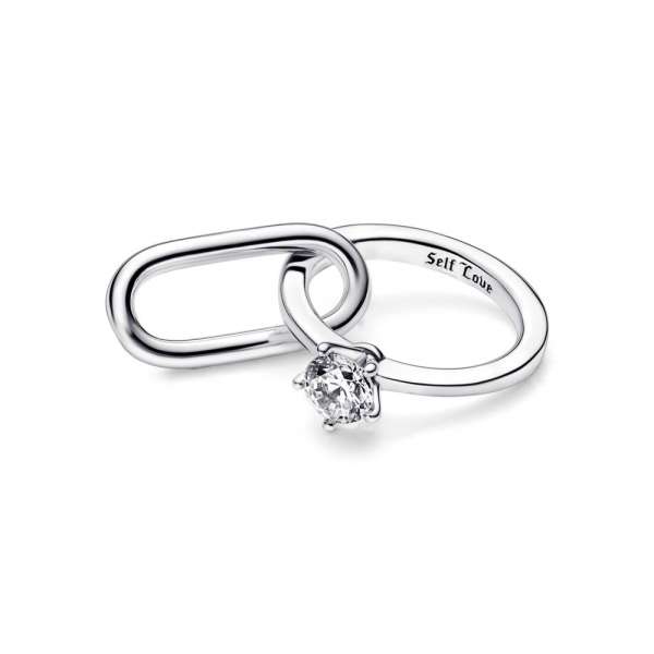 Engagement ring sterling silver link with clear cubic zirconia 