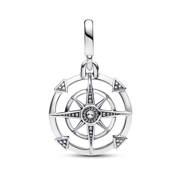 Compass sterling silver medallion with clear cubic zirconia 