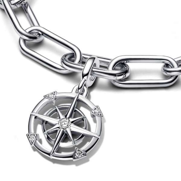 Compass sterling silver medallion with clear cubic zirconia 