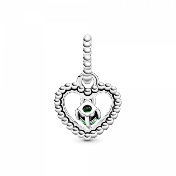 Висечки приврзок во форма на срце со перли и со темнозелен кристал 