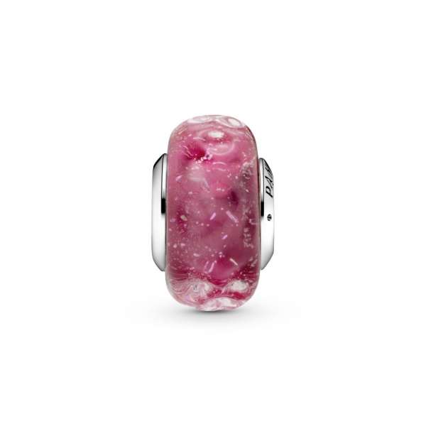 Wavy Fancy Pink Murano Glass Charm 