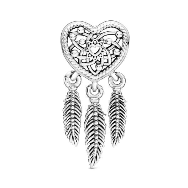 Openwork Heart & Three Feathers Dreamcatcher Charm 