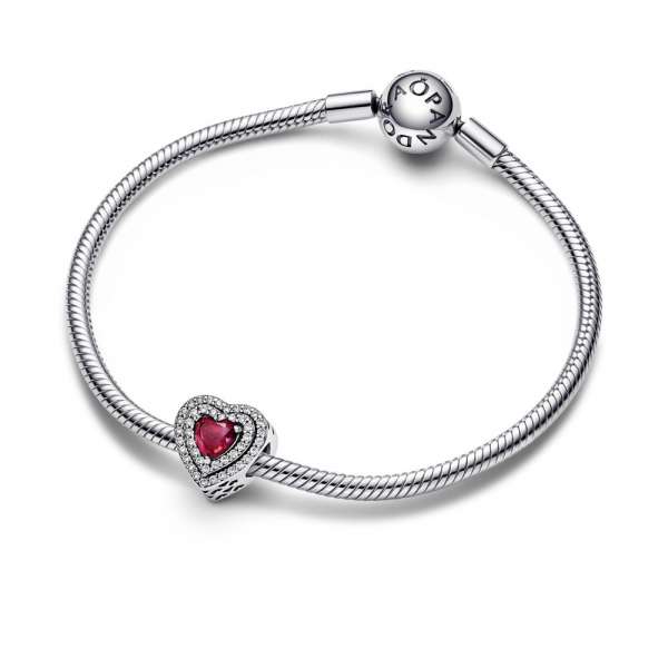Heart sterling silver charm with cherries jubilee red crystal and clear cubic zirconia 