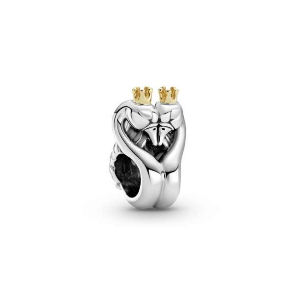 Two-tone Swans & Heart Charm 