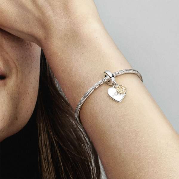 Two-tone Family Tree & Heart Dangle Charm 
