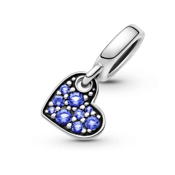 Stellar Blue Pavé Tilted Heart Dangle Charm 