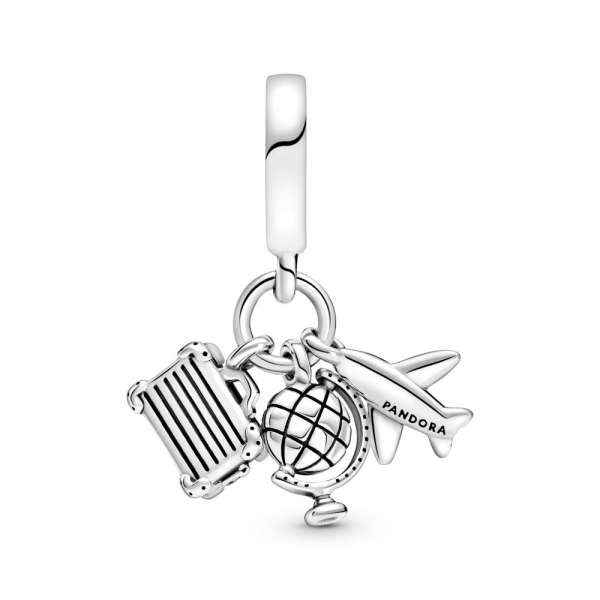 Airplane, Globe & Suitcase Dangle Charm 