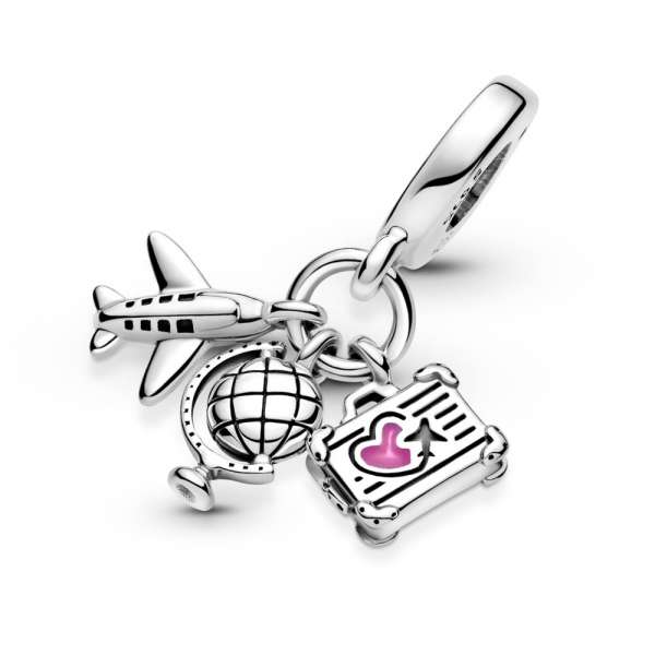 Airplane, Globe & Suitcase Dangle Charm 