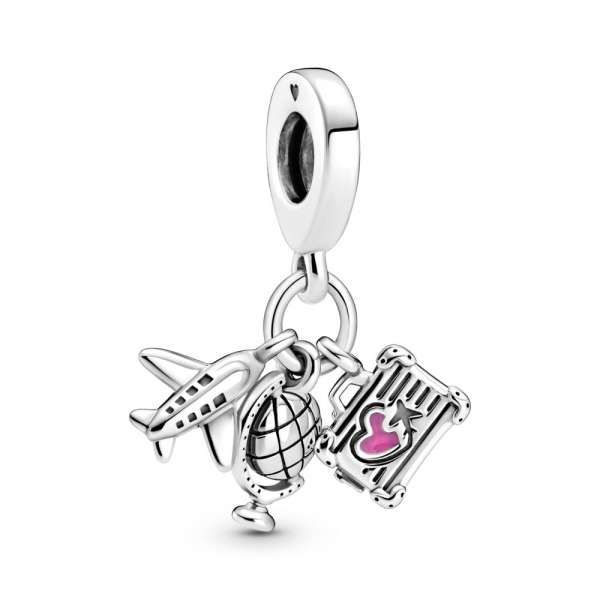 Airplane, Globe & Suitcase Dangle Charm 