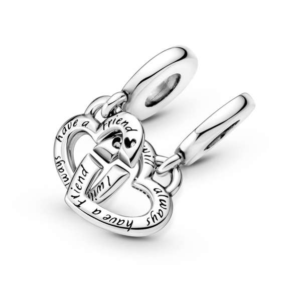 Linked Sister Hearts Split Dangle Charm 