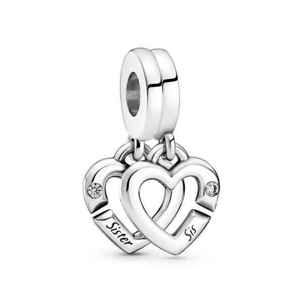 Linked Sister Hearts Split Dangle Charm 