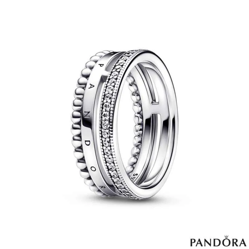 Прстен Pandora Signature logo pavé и перли