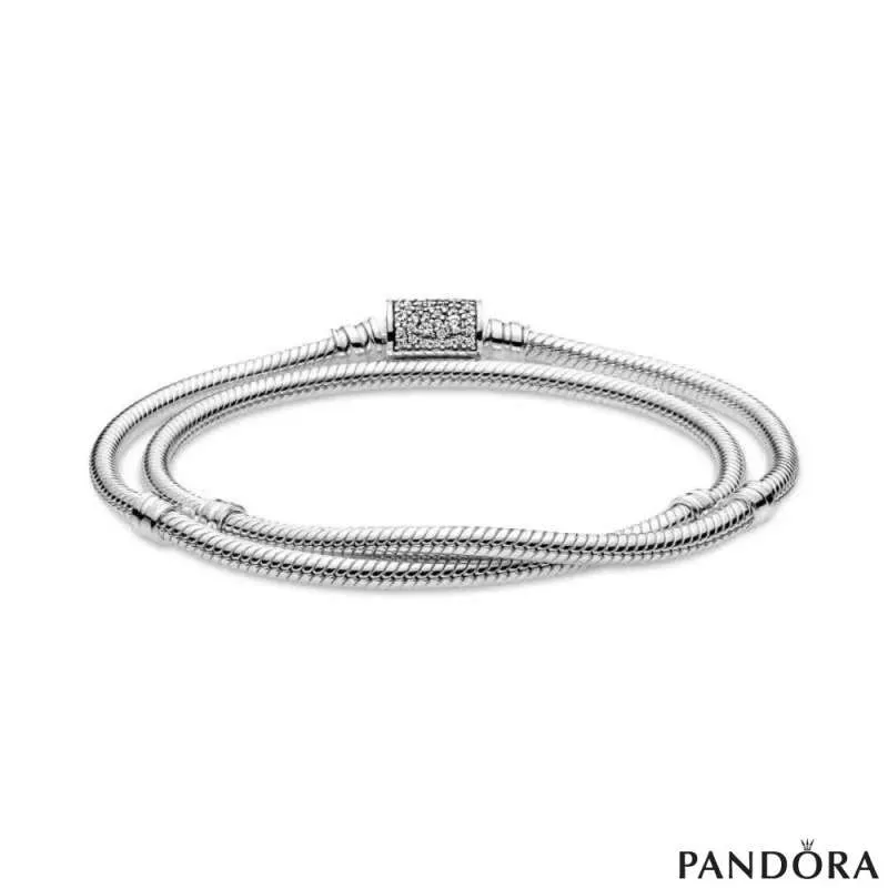 Двојна белегзија Pandora Moments со затворач буренце и змиска плетка