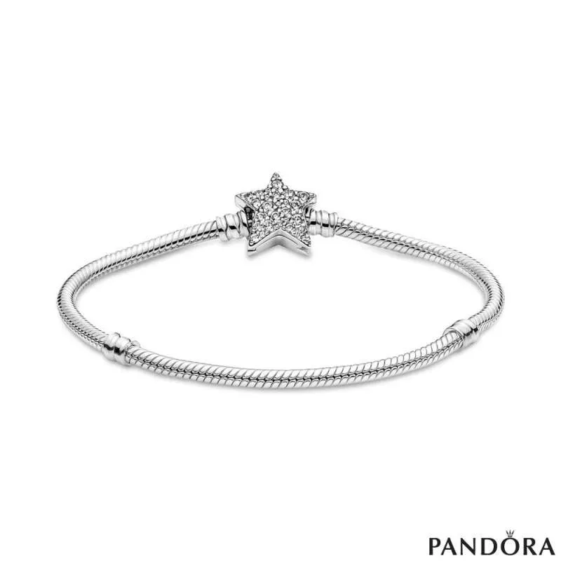 Белегзија Pandora Moments со змиска плетка и затворач со асиметрична ѕвезда