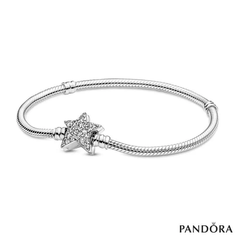 Белегзија Pandora Moments со змиска плетка и затворач со асиметрична ѕвезда