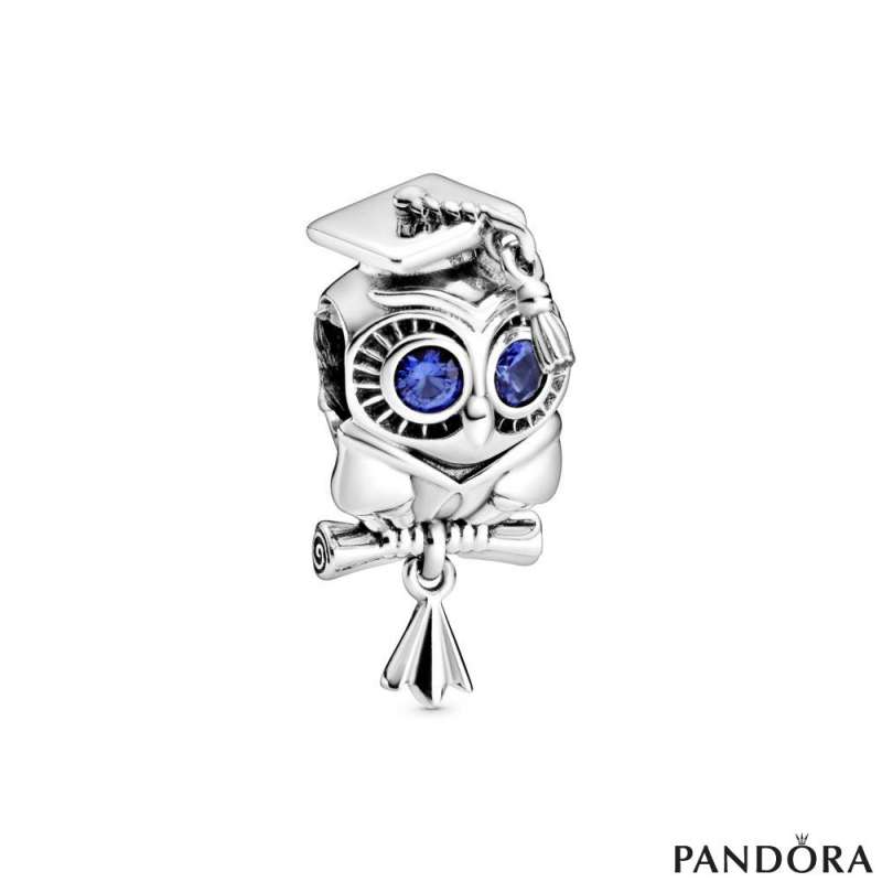 Sterling Silver 3D Graduation Cap And Tassle Wise Owl Charm 