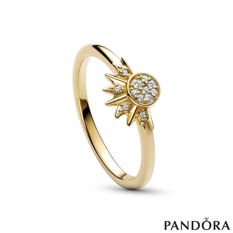 Celestial sun 14k gold-plated ring with clear cubic zirconia 