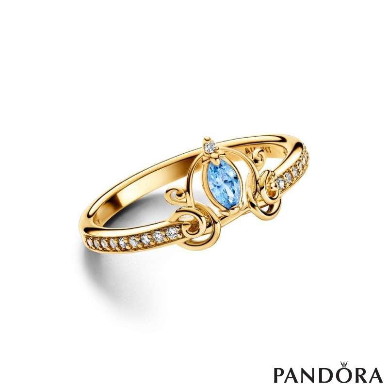 Disney Пепелашка прстен од 14к позлата со проѕирен светло син циркон 