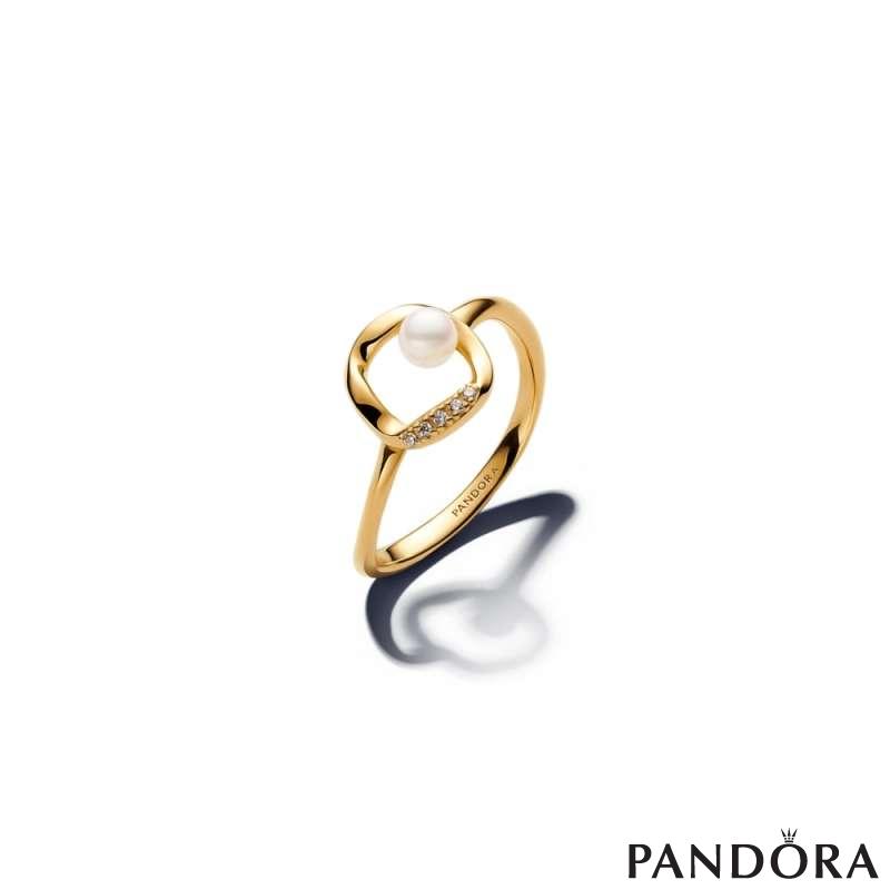 Organically Shaped Pavé Circle & Treated Freshwater Cultured Pearl Ring