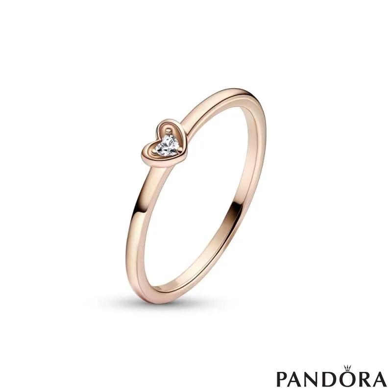 Heart 14k rose gold-plated ring with clear cubic zirconia 