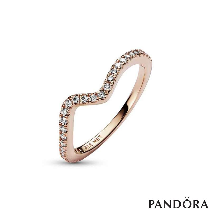 Wave 14k rose gold-plated ring with clear cubic zirconia 