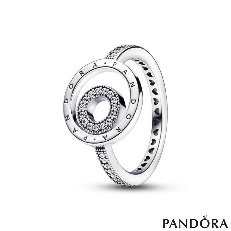 Прстен Pandora Signature logo pavé кругови