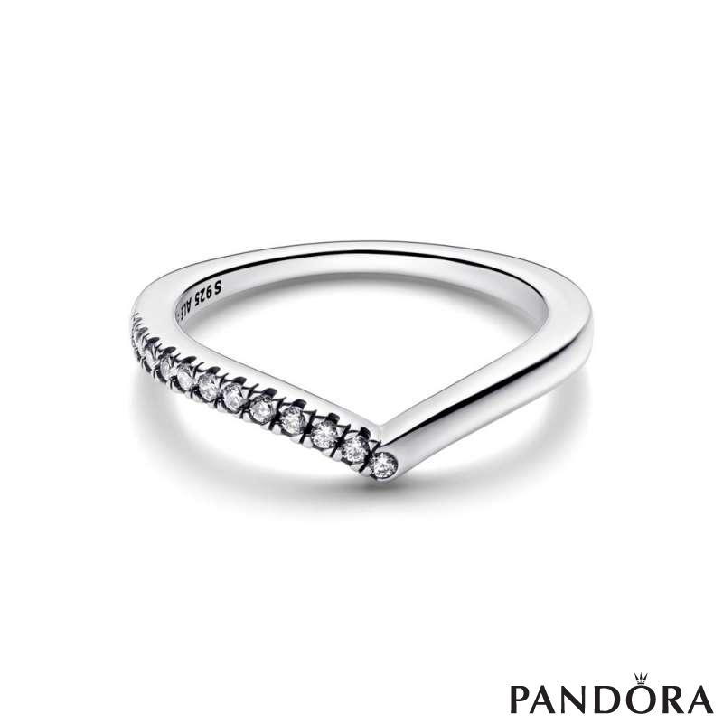 Wishbone sterling silver ring with clear cubic zirconia 