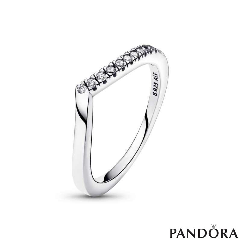 Wishbone sterling silver ring with clear cubic zirconia 