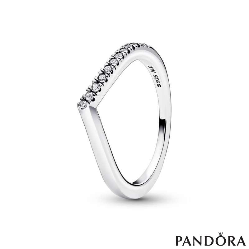 Wishbone sterling silver ring with clear cubic zirconia 