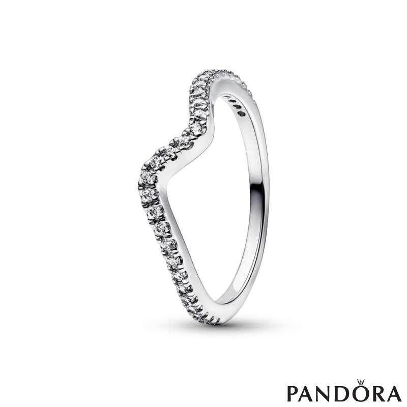 Wave sterling silver ring with clear cubic zirconia 