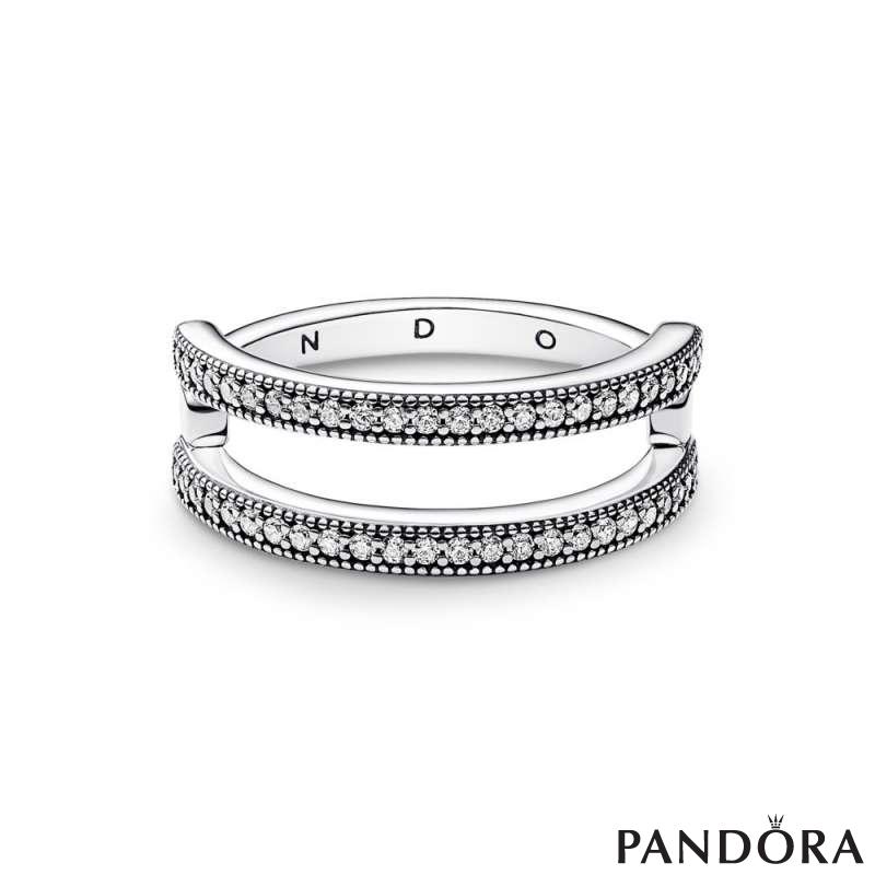 Pandora Signature Logo & Pavé Double Band Ring 