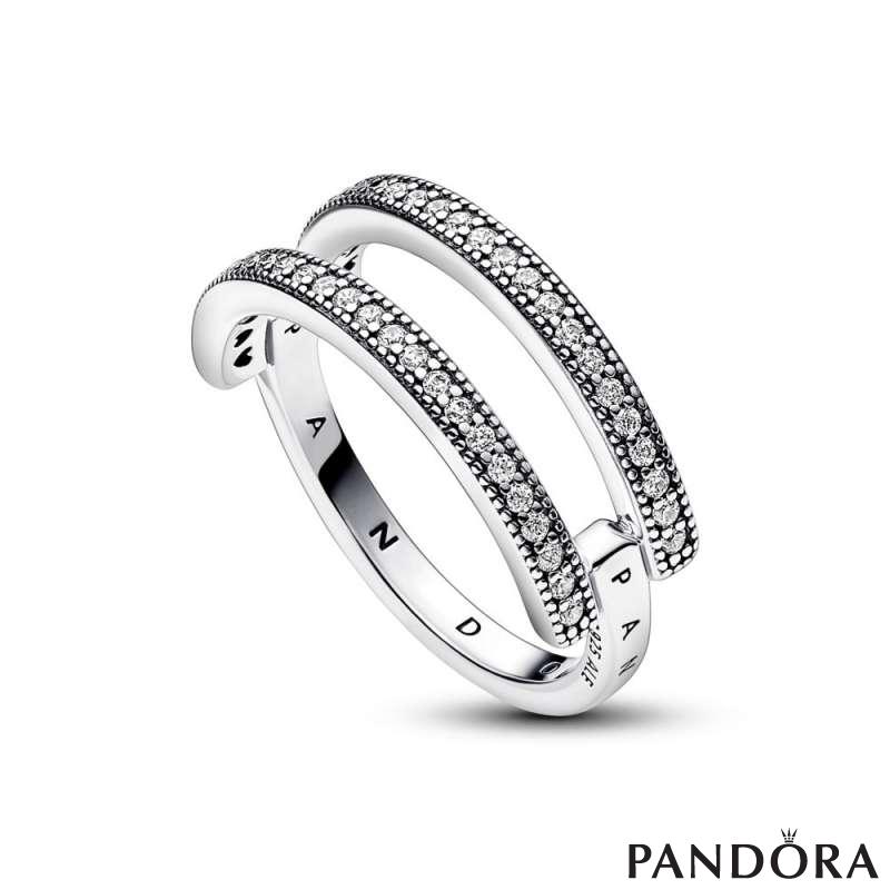 Pandora Signature Logo & Pavé Double Band Ring 