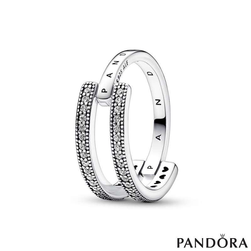 Pandora Signature Logo & Pavé Double Band Ring 