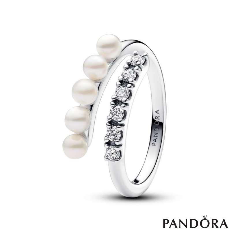 Treated Freshwater Cultured Pearls & Pavé Open Ring 