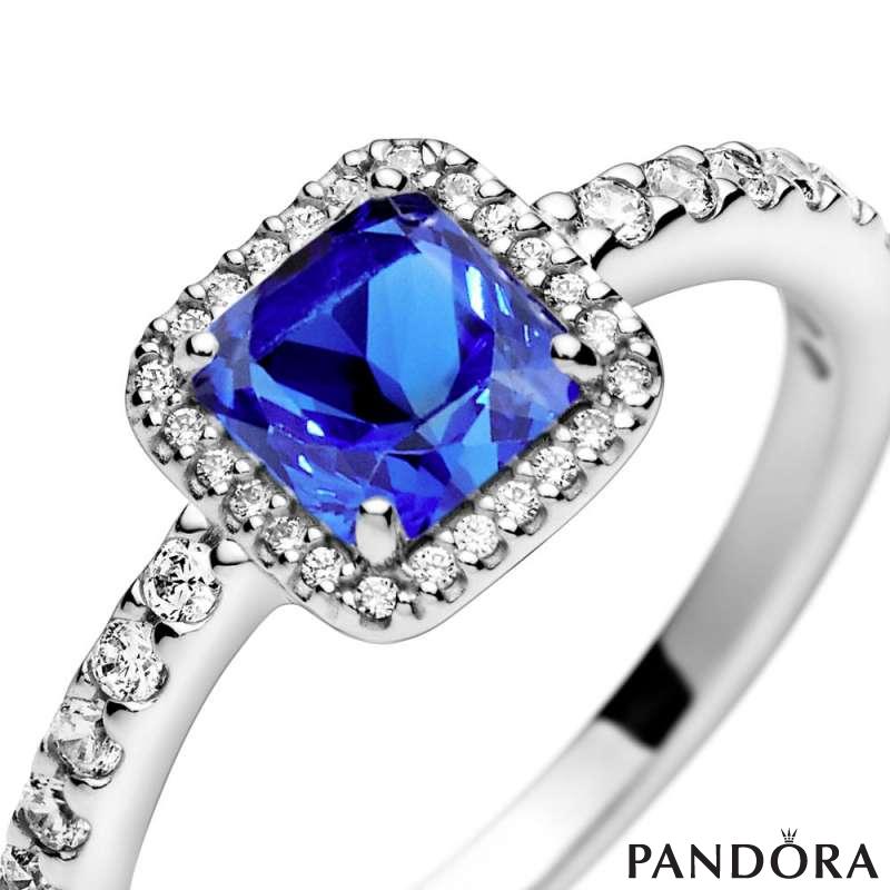 Blue Square Sparkle Halo Ring