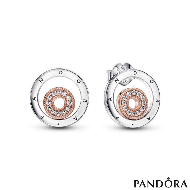 Обетки Pandora Signature двојни кругови со лого