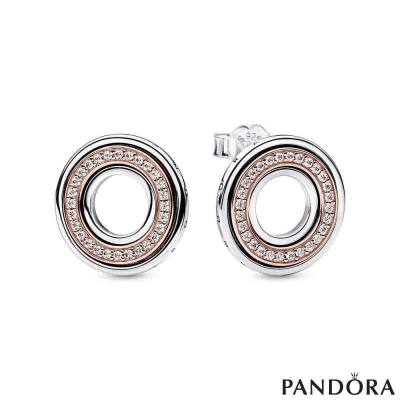 Pandora Signature Two tone Logo & Pavé Stud Earrings 