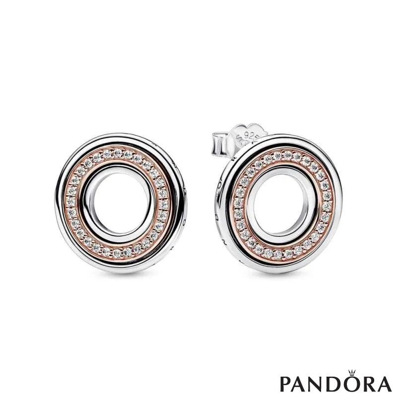 Pandora Signature Two tone Logo & Pavé Stud Earrings