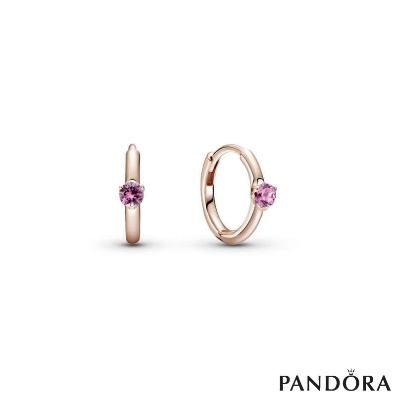 Pink Solitaire Huggie Hoop Earrings