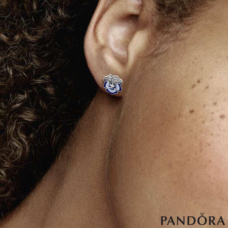 Blue Pansy Flower Stud Earrings 