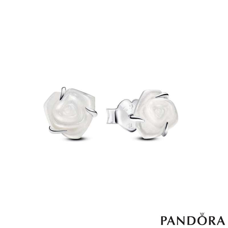 White Rose in Bloom Stud Earrings 