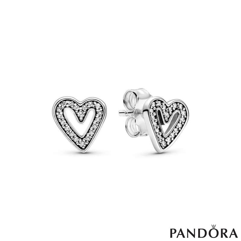 Sparkling Freehand Heart Stud Earrings 