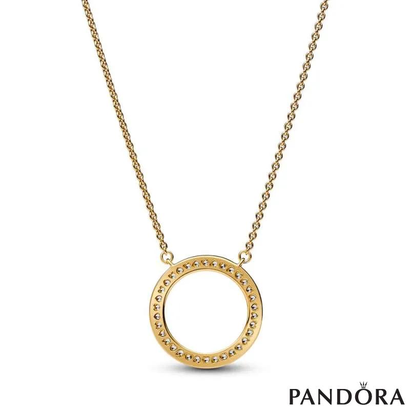 Pandora Signature Pavé & Hearts Circle Pendant Necklace 